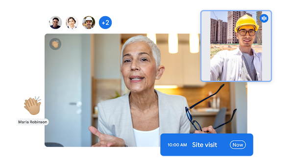 노트북의 Google Meet 화상 회의 및 모바일의 Gmail UI 