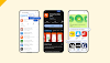 Three phone screens show different ways users can discover widgets when browsing on Google Play