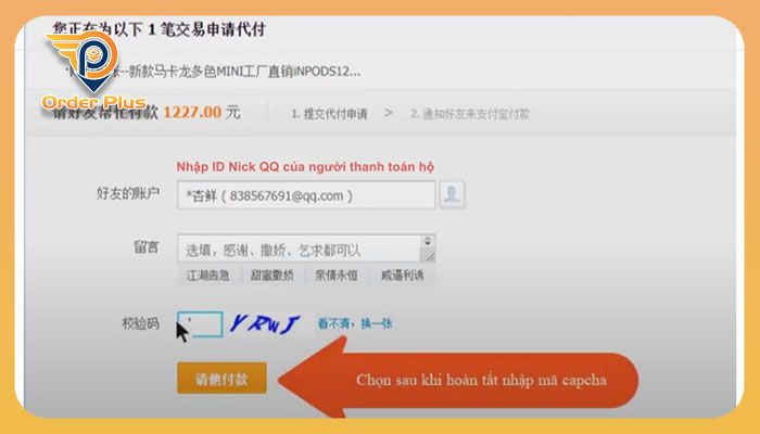 Nhập mã capcha rồi nhấn vào nút màu cam