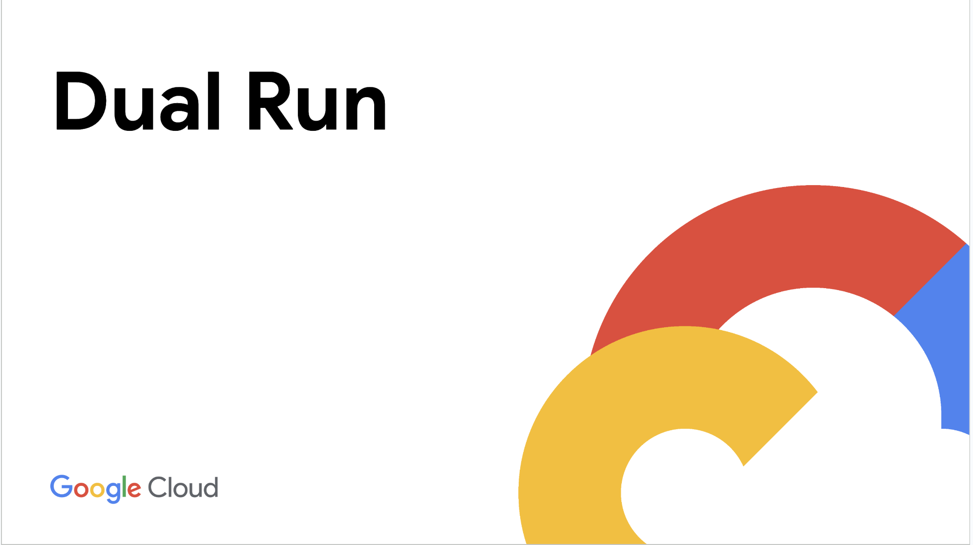 Texto "Dual Run" en la pantalla junto al logotipo de Google Cloud